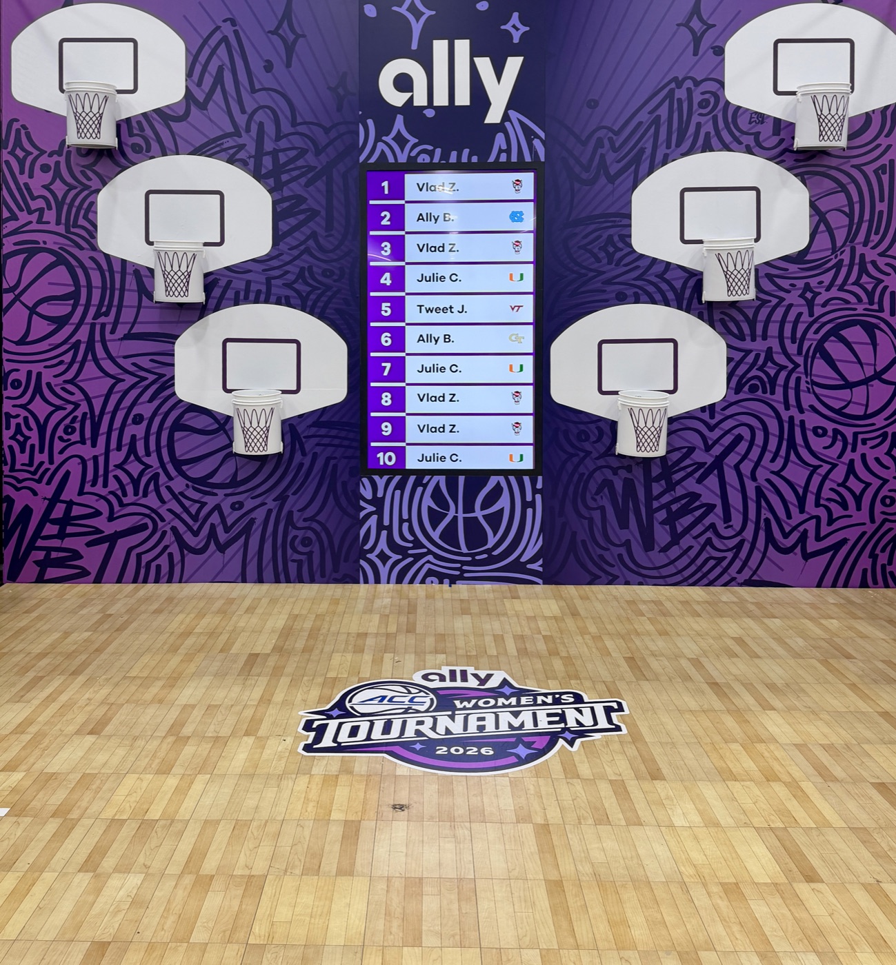 Fans playing the sensor-scored Pop-A-Shot game at the Ally activation